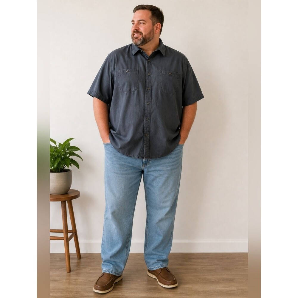 Island Inshore Men Big 4XL Gray Lunen Button Up Shirt Short Sleeve Relaxed Fit